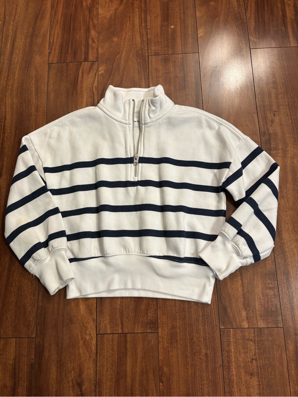 abercrombie kids White and Navy Striped Quarter-Zip Sweater
